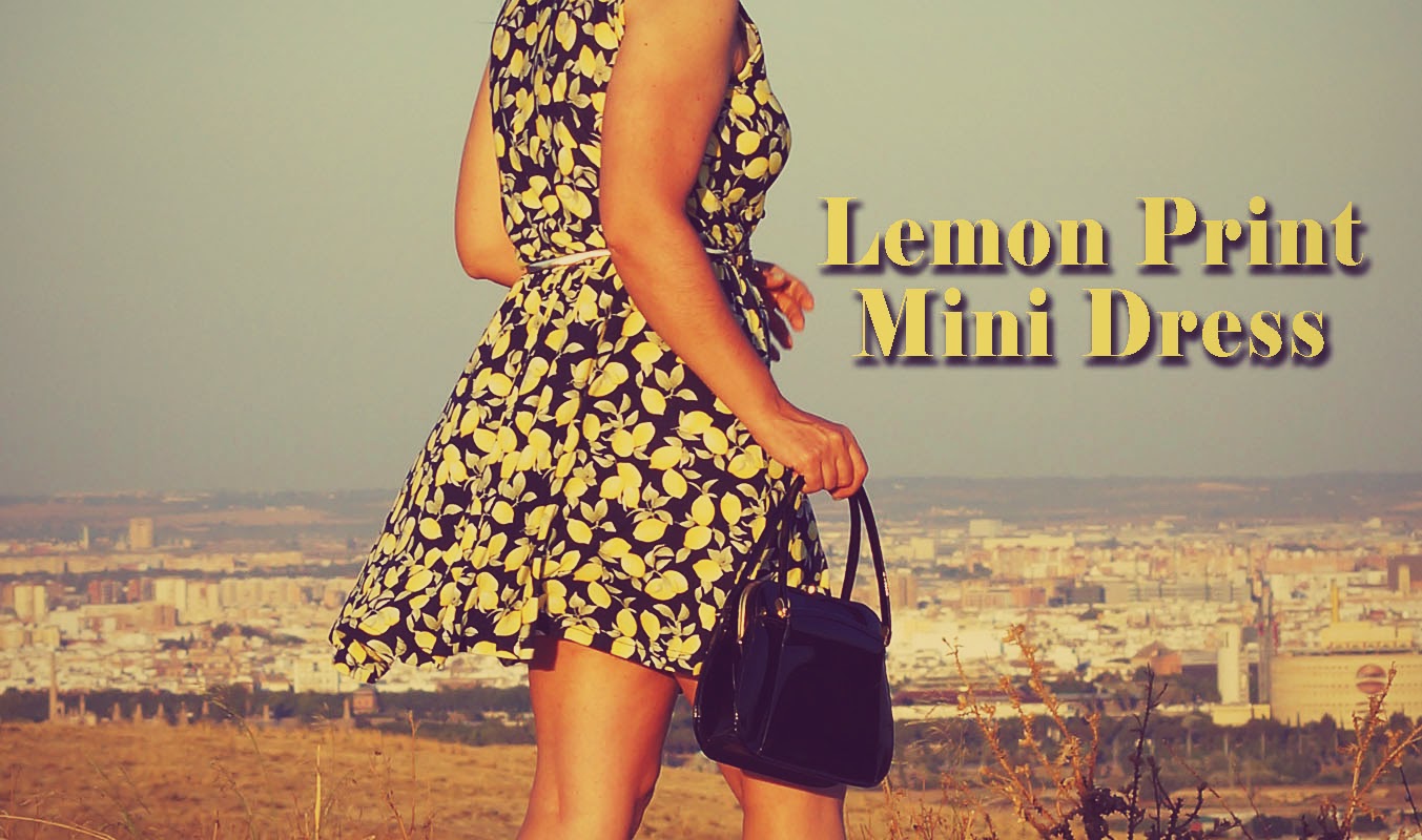 Lemon+print+Mini+Dress