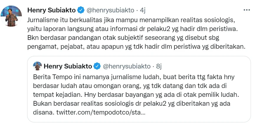 Parah! Prof Henry Subiakto Labeli Berita Tempo Jurnalisme Ludah