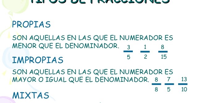 Crecemos y Aprendemos Juntos: Fracciones propias e impropias y números