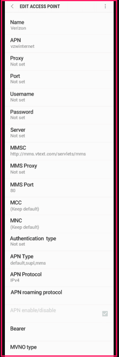 Verizon 5g APN settings for Android
