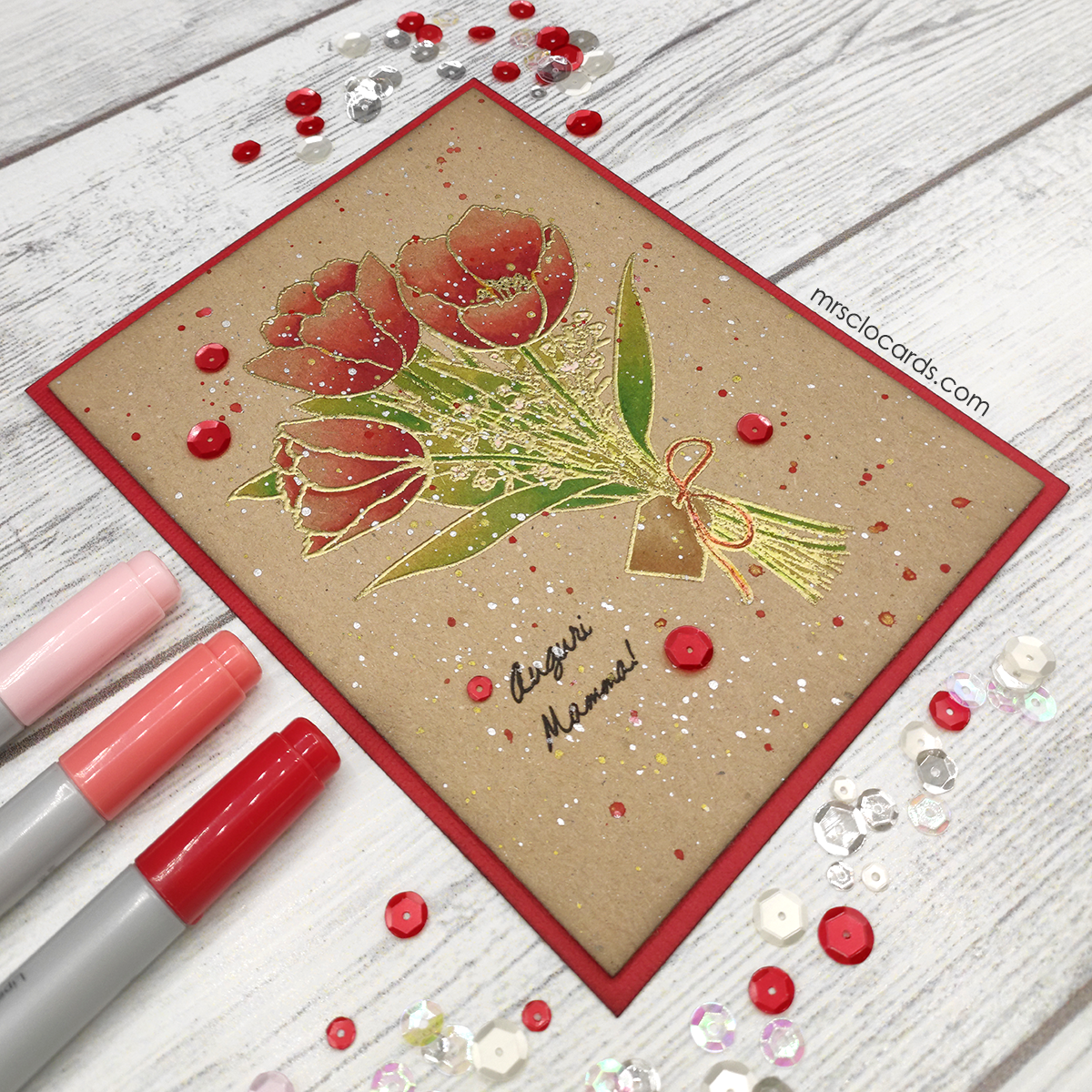 Copic colored Tulips on kraft cardstock card Handmade cards by