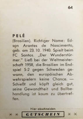 Football Cartophilic Info Exchange Gutschein West Germany Pele