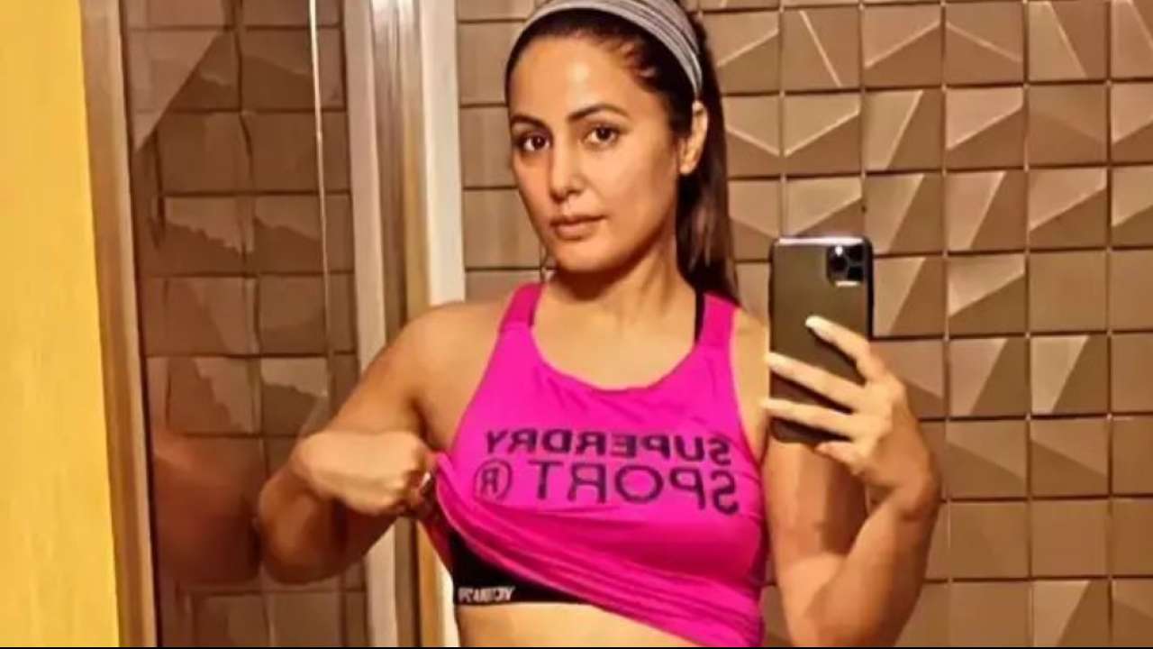 Fitness Beauty: Hina Khan flaunts toned abs in pink sports bra, shares glimpses of her work in progress pics