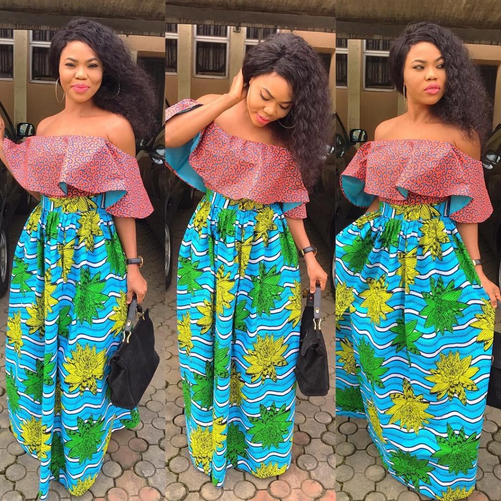 Off Shoulder Ankara Stylish Long Gown Styles For African Ladies | Dezango