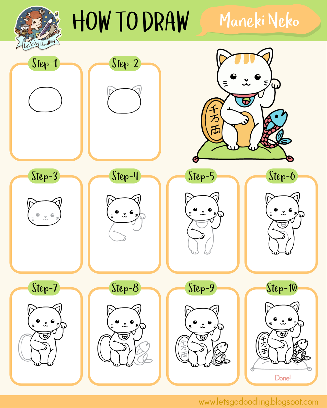 How To Draw Maneki Neko Easy Step By Step Drawing Tutorial