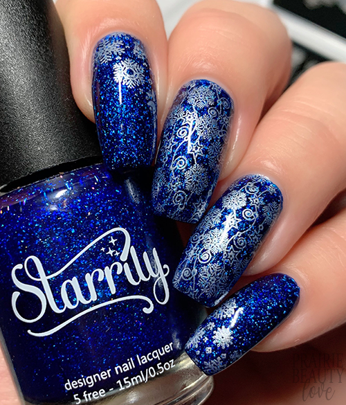 CHRISTMAS NAIL ART Rich Blue & Silver Snowflakes Nails Prairie Beauty