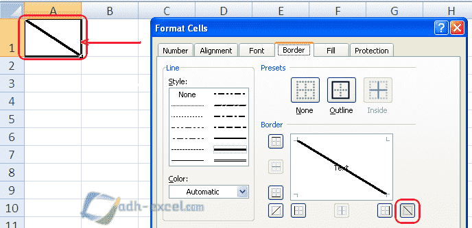 Cara Membuat Garis Diagonal atau Garis Potong Dalam Cell Excel  ADH