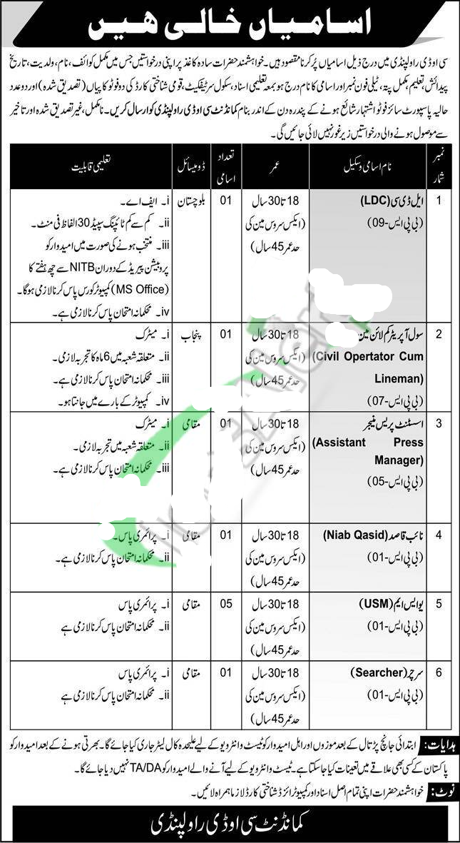 Central Ordnance Depot Rawalpindi Jobs 2021 | Pakistan Army Jobs