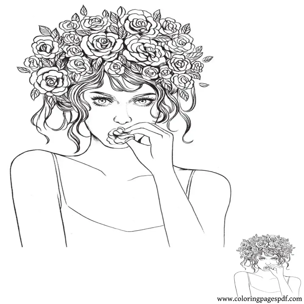 Coloring Page Of A Beautiful Woman With Flowers In Her Hair
