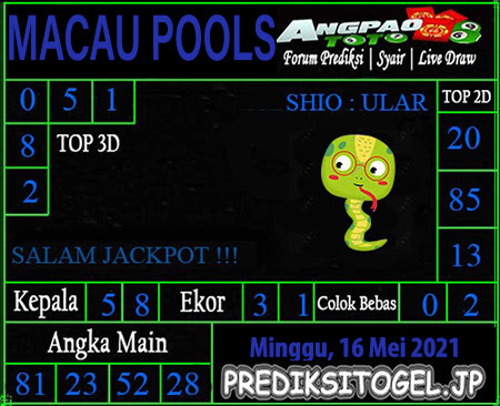 Prediksi Toto Macau Minggu 16 Mei 2021 Prediksi Togel Jp Terjitu Hari Ini