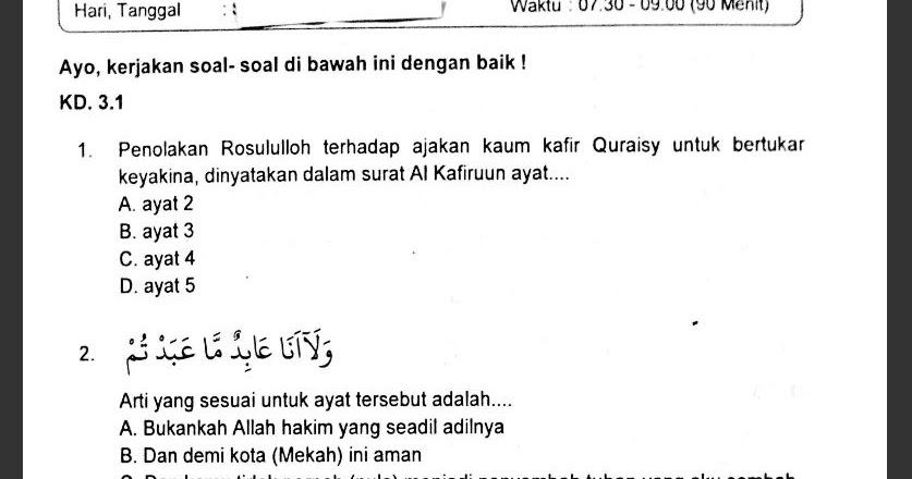 Contoh Soal Uraian Pai