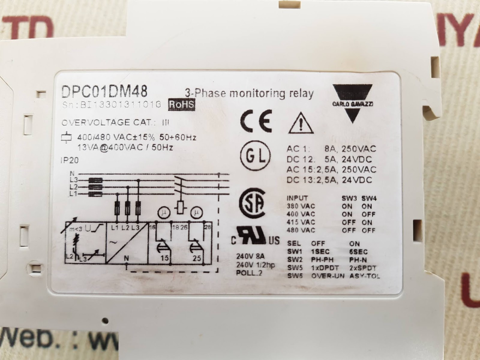 CARLO GAVAZZI DPC01 3PHASE MONITORING RELAY Aeliya Marine