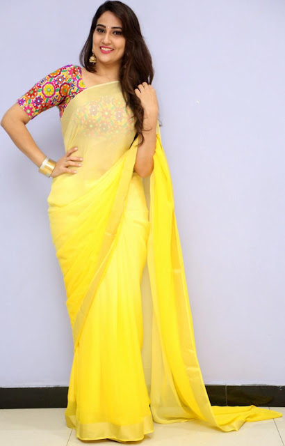 South Indian TV Actress Manjusha Stills In Traditional Yellow Saree 32