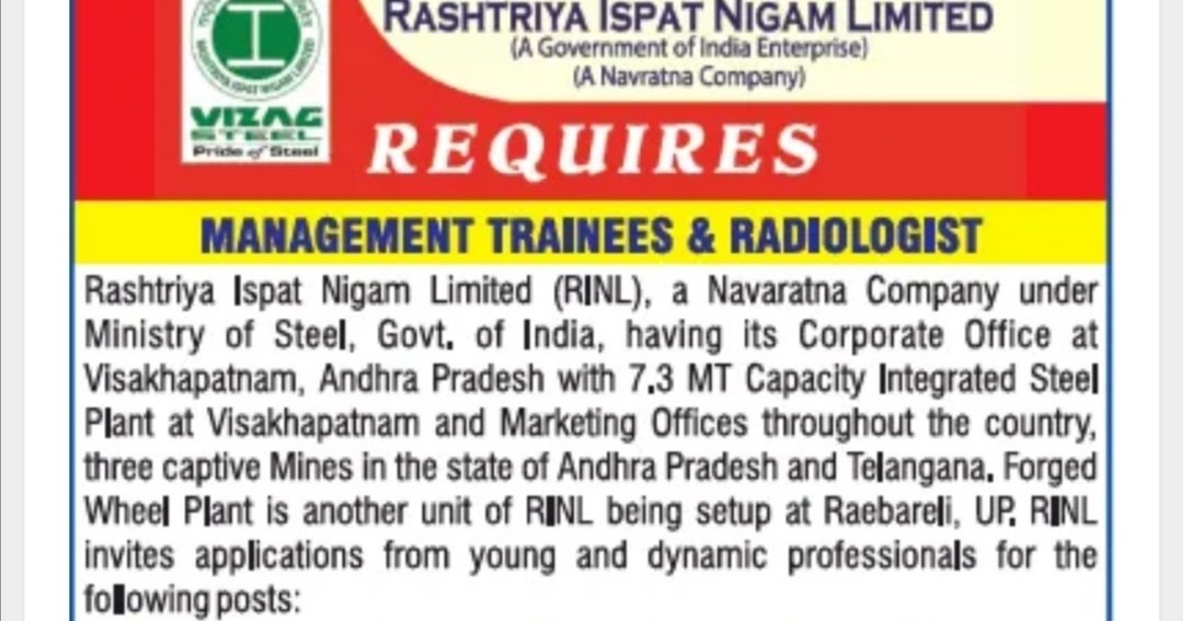 Electrical capsules Rashtriya Ispat Nigam Limited (RINL) Recruitment