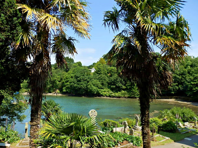 St.Just in Roseland, Cornwall church gardens with palm trees