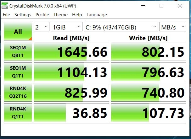 Benchmark CrystalDiskMark Asus Zenbook 14 UM431DA AM701T