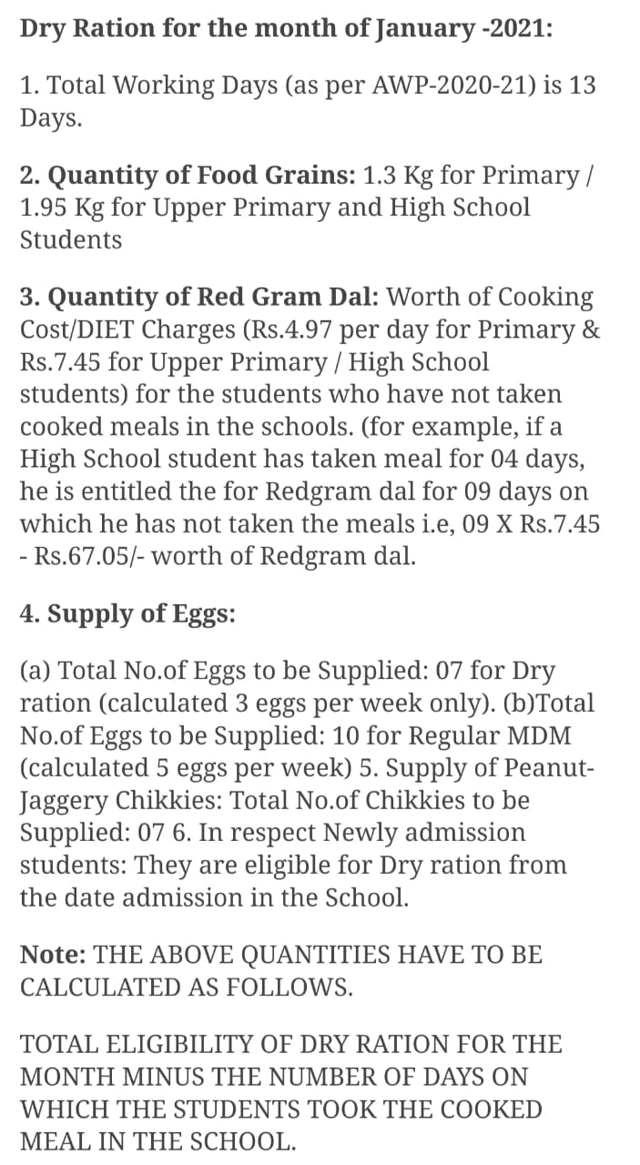 Dry Ration for the Month of January - 2021 - KAKADANET