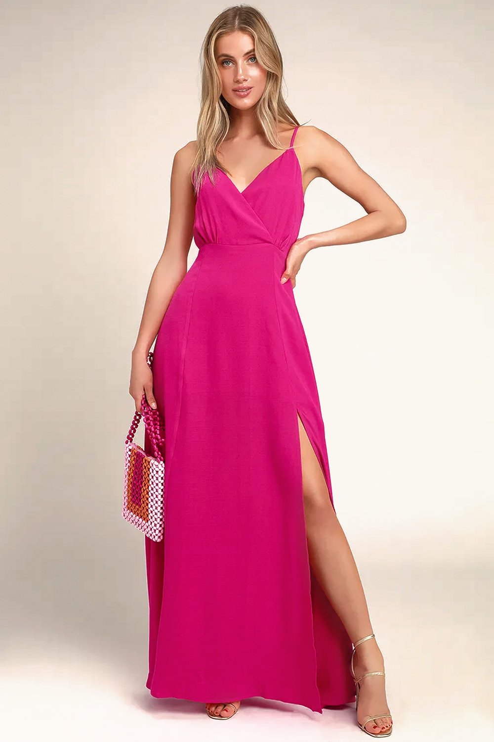 bridesmaid in pink long dress