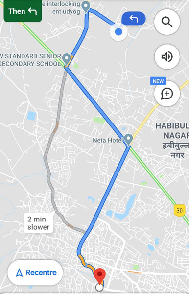 Blue and Green Line on Google Map