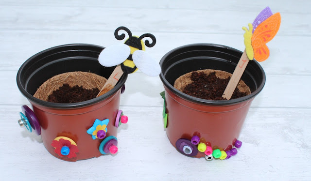 button and bead flower pots