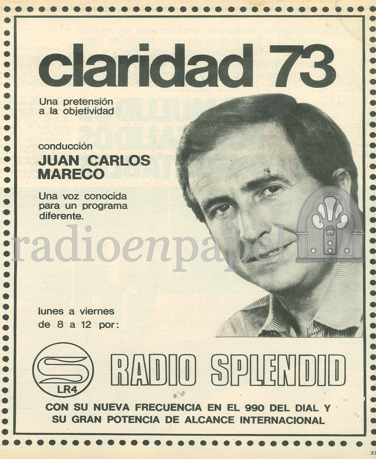 AM 990 Splendid LR4 Claridad 73 Radio en Papel. Archivo Gráfico