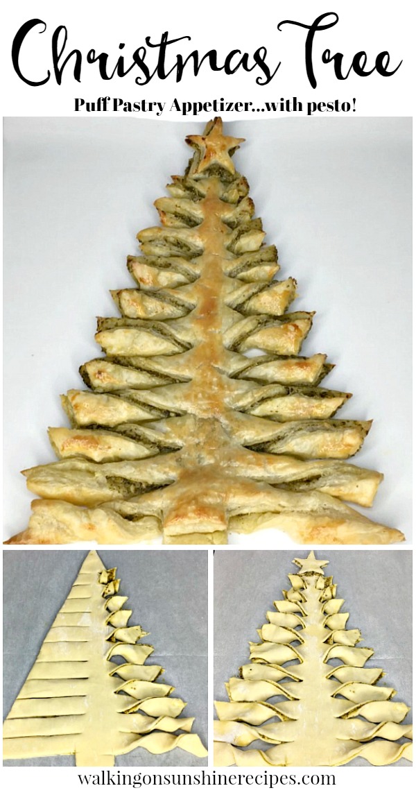 Recipe Christmas Tree Puff Pastry Appetizer with Pesto Sauce Walking
