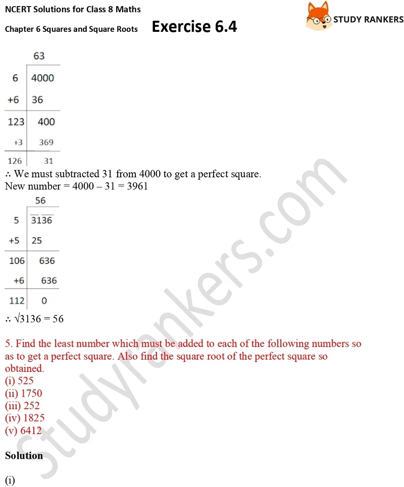 NCERT Solutions for Class 8 Maths Ch 6 Squares and Square Roots Exercise 6.4 12