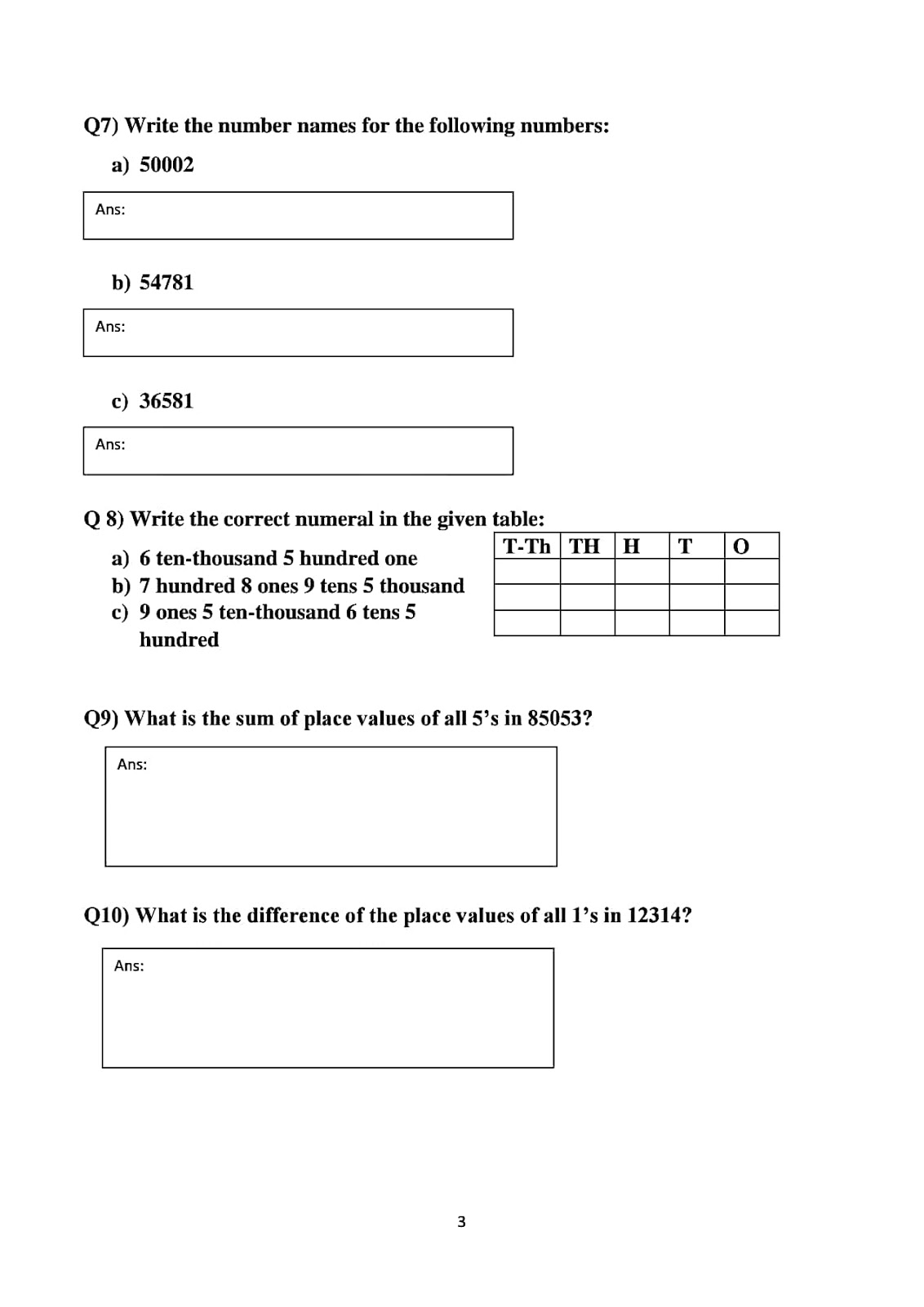 Grade 4 math worksheet Class-4- Maths - Worksheet- 6 June