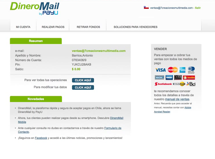 DineroMail Account Deposit DineroMail Account Deposit Screen