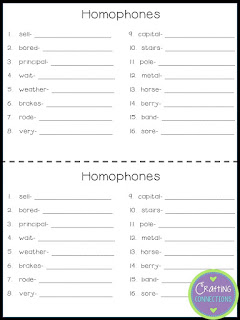 FREE Homophone handout! Students record the other spelling for each homophone on the line beside each word.