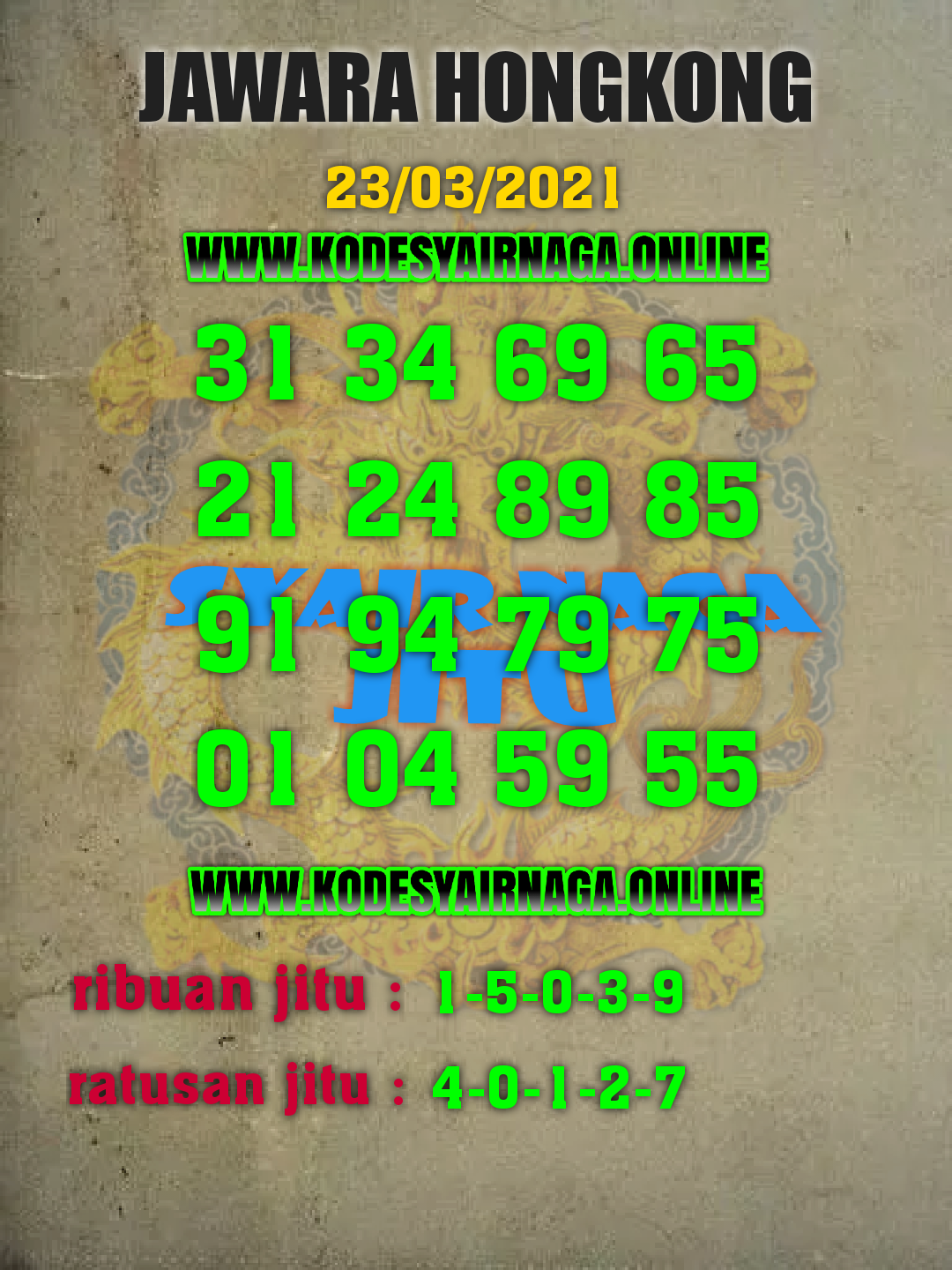 Syair Hongkong Hari Ini Selasa 23032021 Prediksi Syair