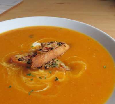 Spiced Butternut Squash Soup with Honey & Cheddar Croutons