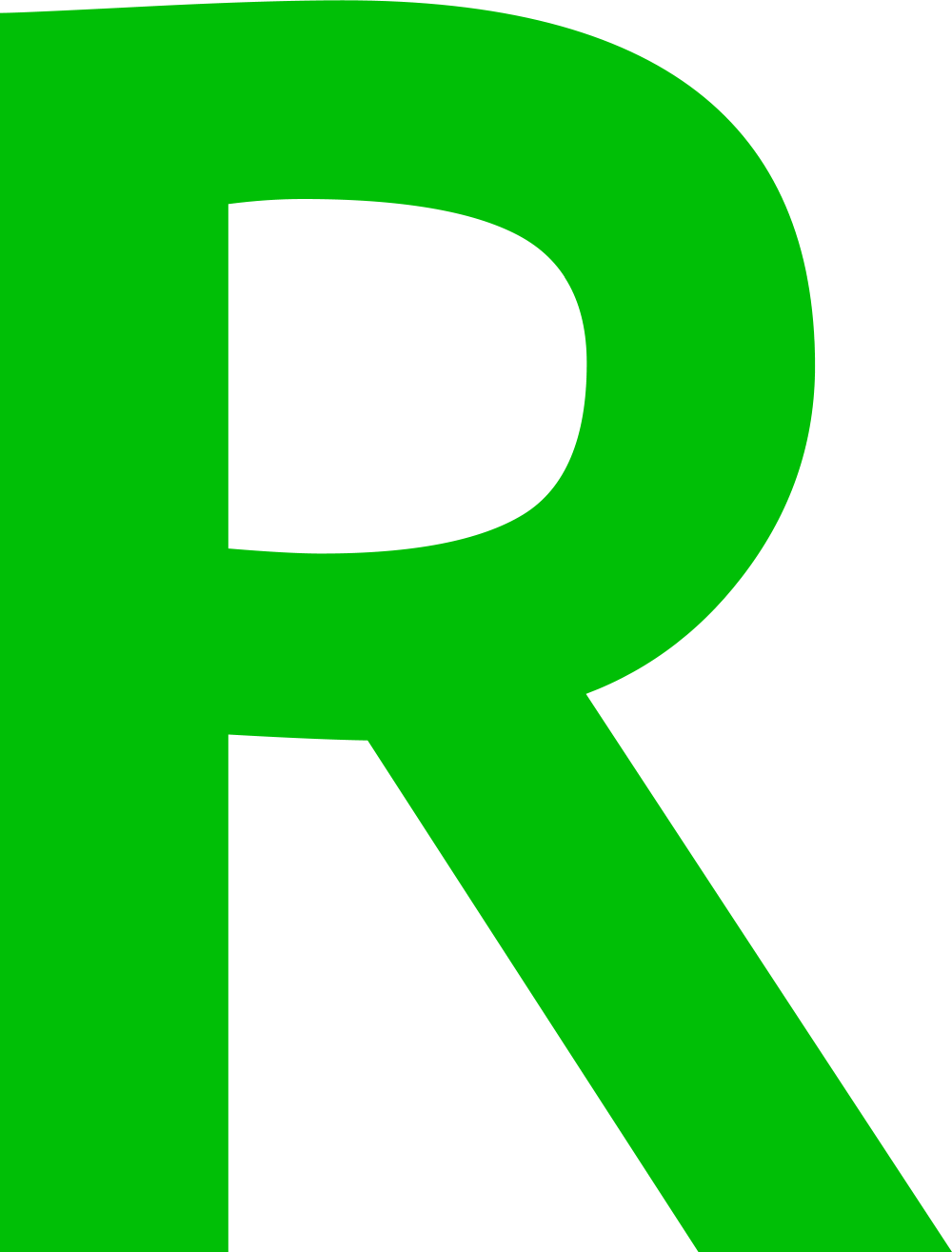 Green capital letter R shape
