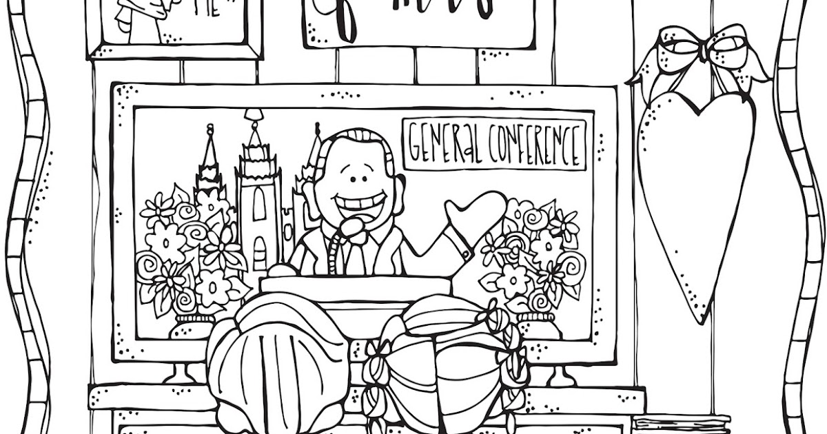 Melonheadz LDS illustrating: LDS General Conference coloring page