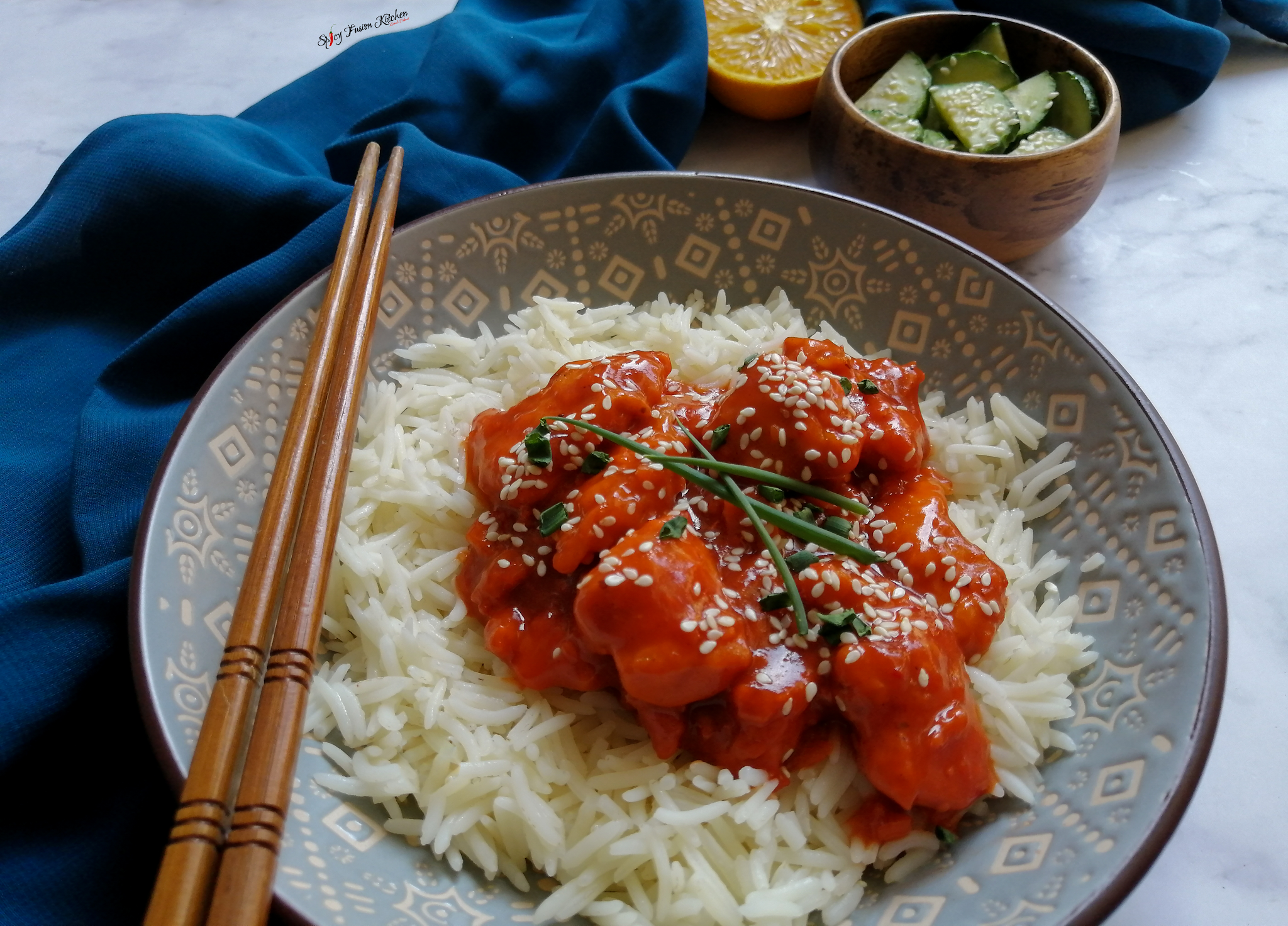 Chinese Orange Chicken with Rice or Noodles Spicy Fusion Kitchen