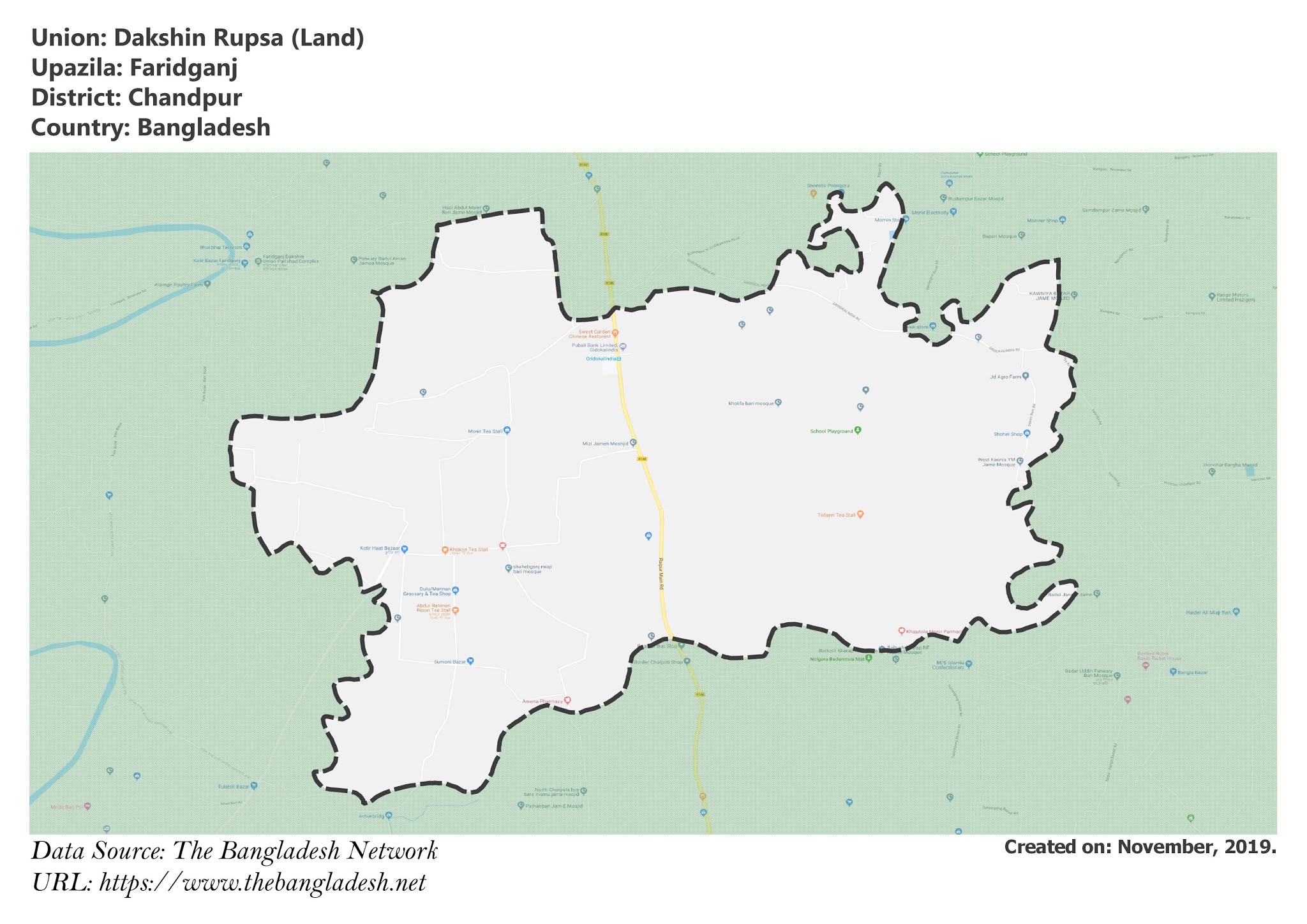 Map of Dakshin Rupsa of Faridganj Upazila Map of Dakshin Rupsa of Chandpur, Bangladesh.