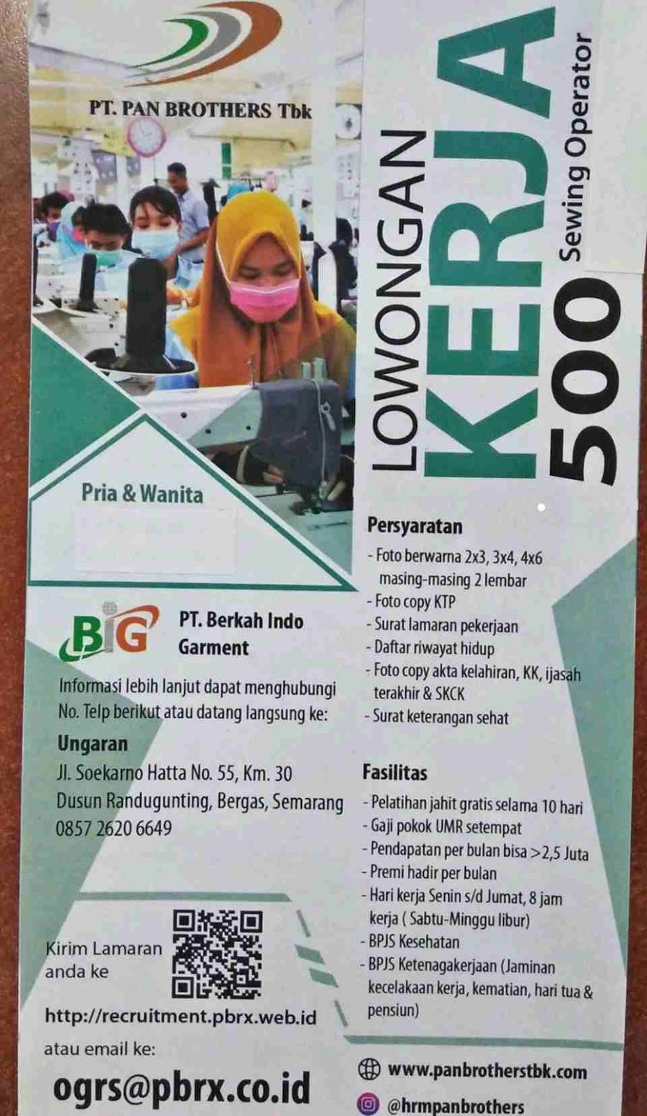 Loker Operator Sewing Qc Pt Berkah Indo Garment Big Semarang 2021