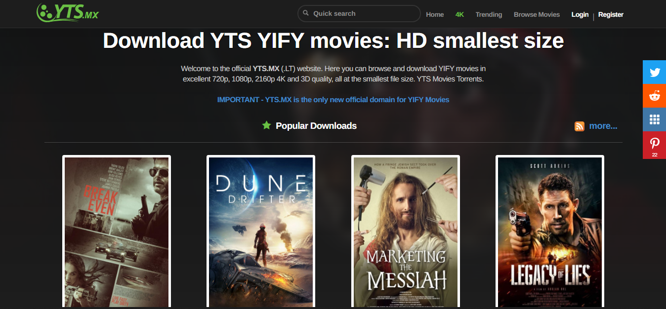 YTS The Official Home of YIFY Movies Torrent Download