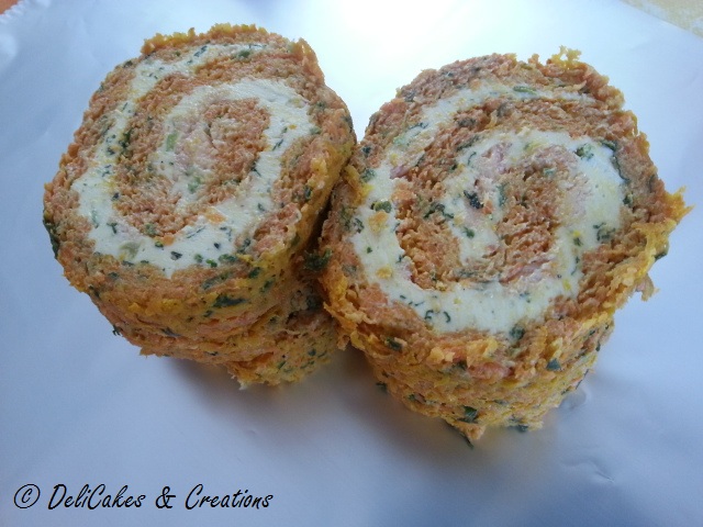 DeliCakes n Creations: Carrot roulade with cream cheese filling and salmon