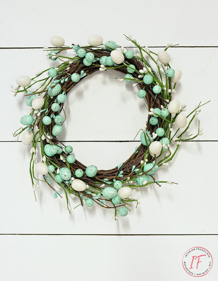 This super easy DIY Easter OR Spring door wreath is an EGGcellent budget-friendly five minute craft using just three items from the dollar store.