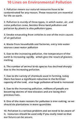 few lines on pollution essay