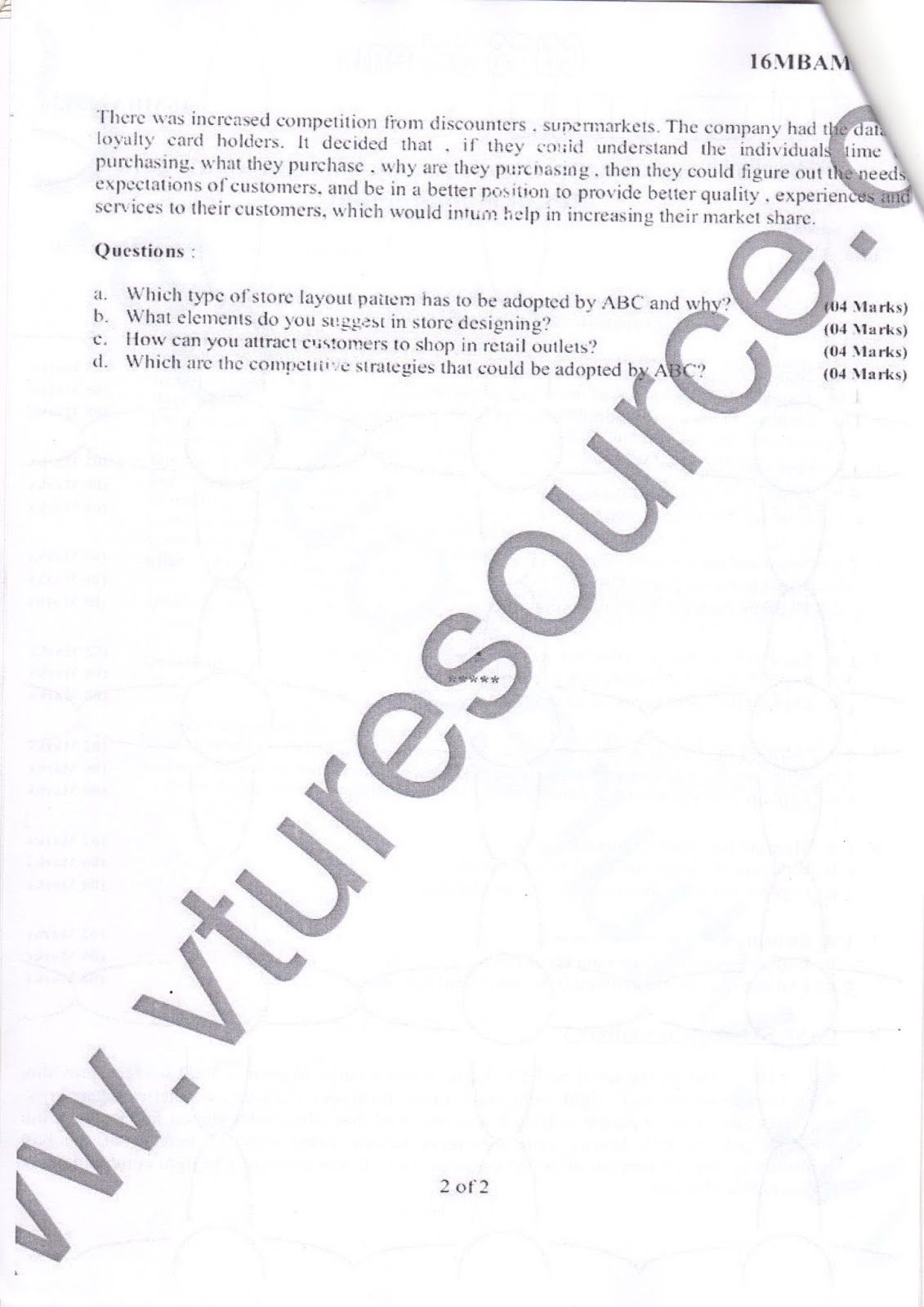 AR VTU MBA E-NOTES: VTU MBA 3rd sem question papers Retail Management
