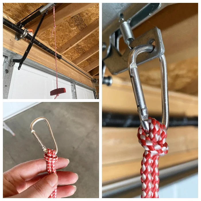 switching garage release cord to a removable carabiner
