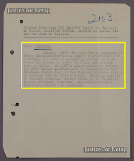 Desription of A. C. N. Nambiar as the representative of Netaji Subhas Chandra Bose in Germany in the Interim Report on the case of Harald Willibald KIRFEL