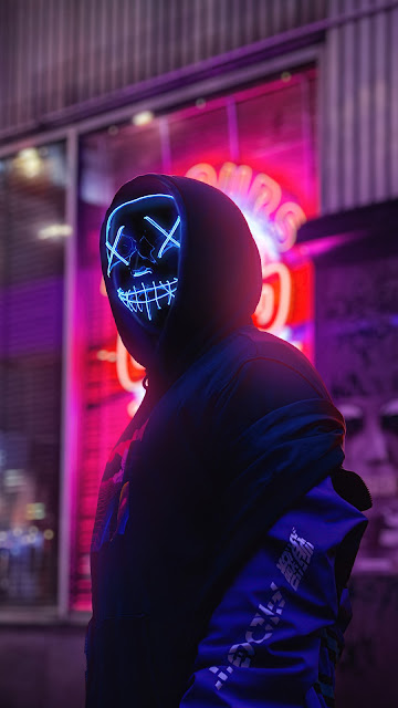 HD Hoodie Guy Neon Blue Mask Wallpaper
