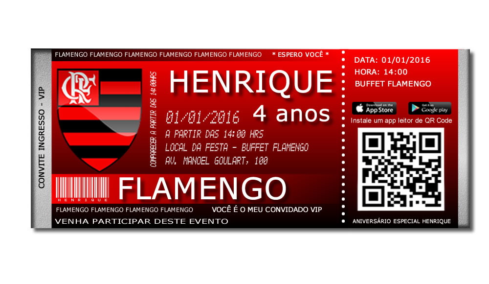 Convite Flamengo modelos para editar e
