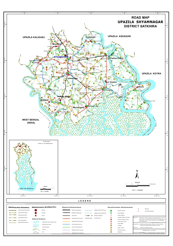 Shyamnagar Upazila Road Map Satkhira District Bangladesh