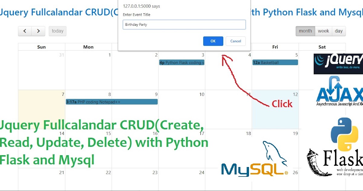 Jquery Fullcalandar CRUD(Create, Read, Update, Delete) with Python ...