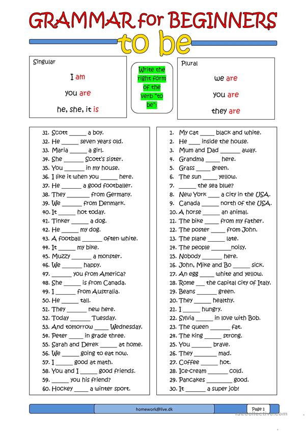 Download Verb To Be Worksheets For A1 Student