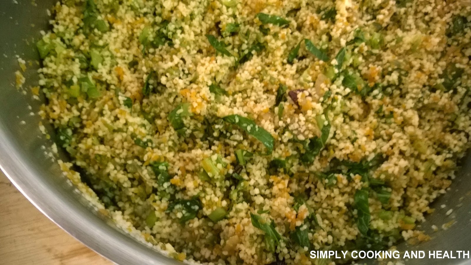 Simply Cooking and Health Couscous with mushroom balls and curry sauce